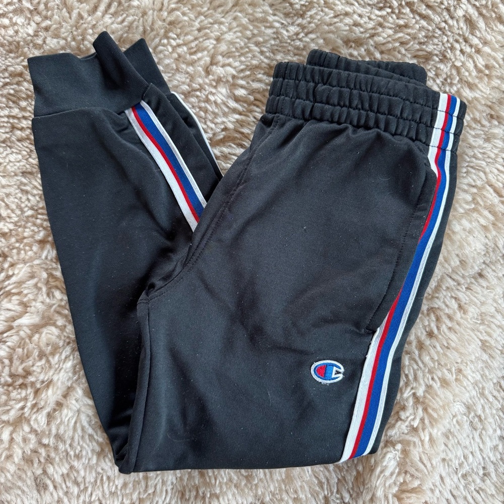 Champion sweat pants boys 5-6‎ Black joggers athletic Striped Red Blue White